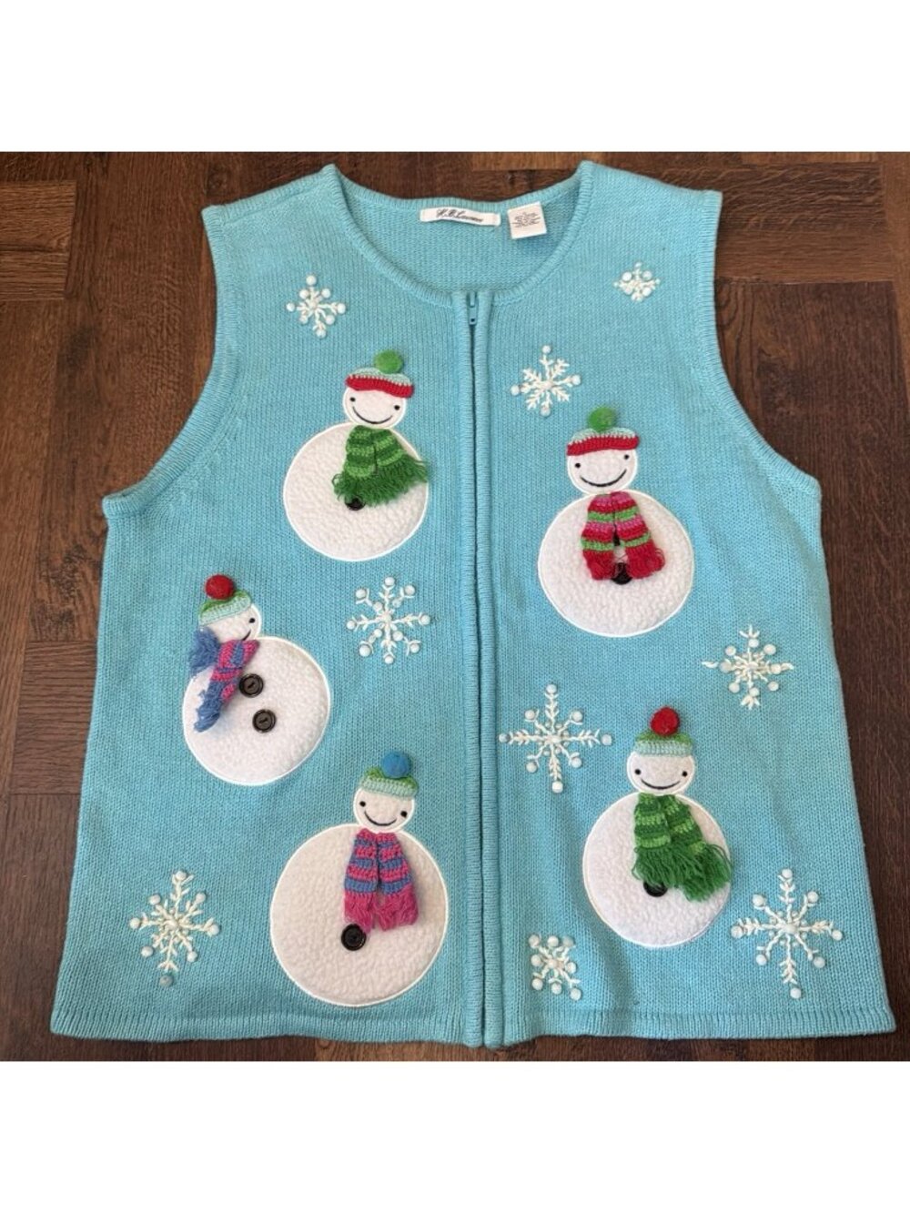 Vintage Women’s Ugly Sweater Christmas Vest  Snowman Theme K.B Lawrence Large